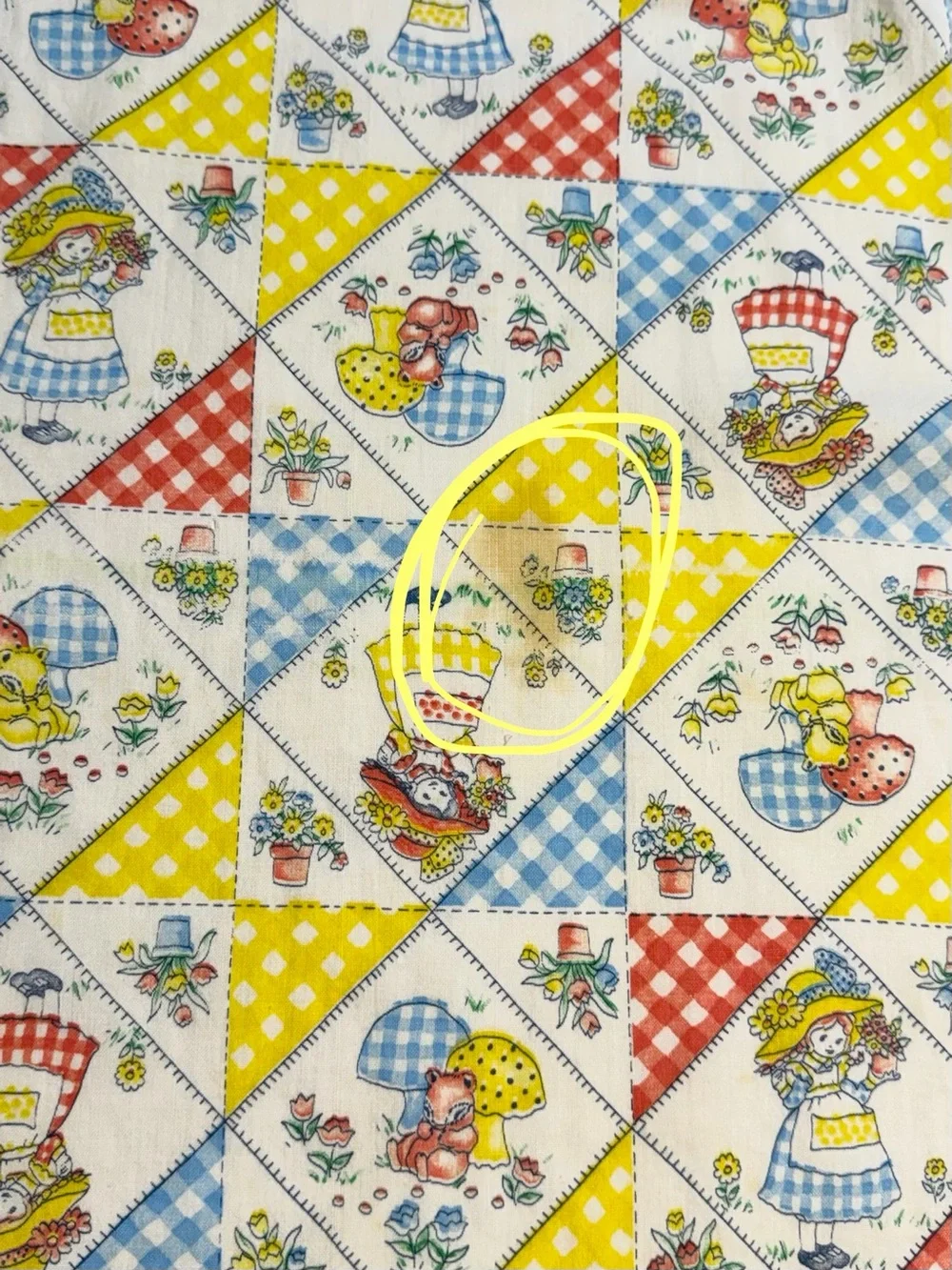 VINTAGE 70s sunbonnet sue full apron kitchen bonnet girl mushroom parchwork